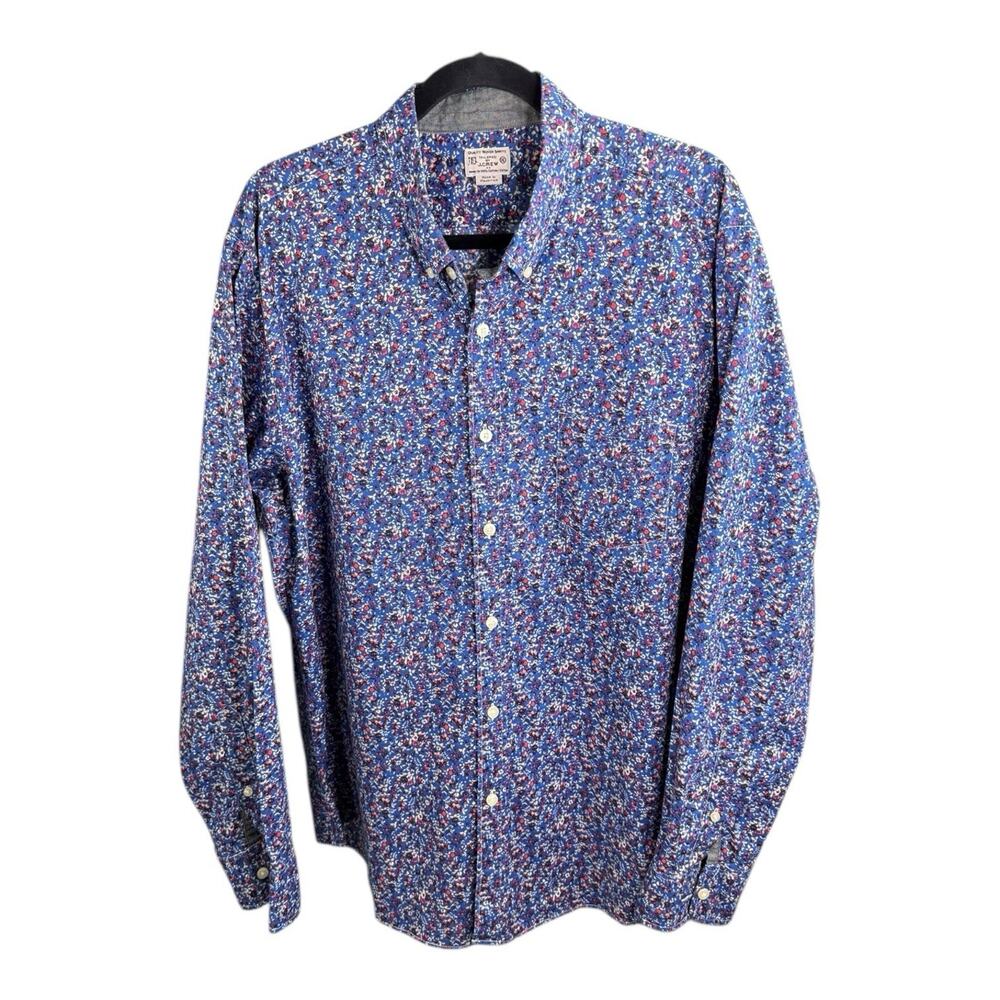J Crew Mens Long Sleeve Button Down Shirt Sz XL Blue Red Floral Print EUC